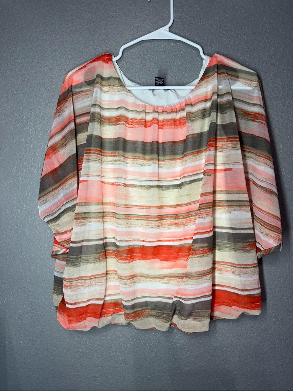 Alfani Striped Coral, Cream & Brown Lightweight Blouse